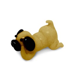 Tynies Pugi The Pug Dog Handmade Glass Figurines with Collector's Frame - Glass Animals Collectible Miniature - Blown Glass Art for Kids & Home Decorations (Brown & Clear)