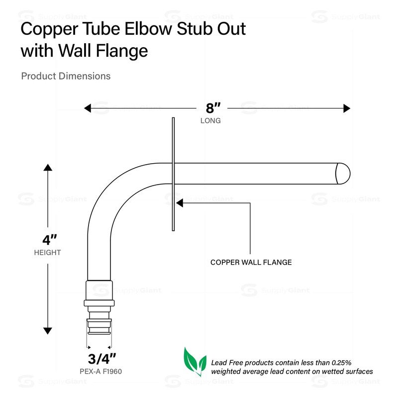Pex-A Expansion Copper Stub Out Elbow with Flange 3/4" x