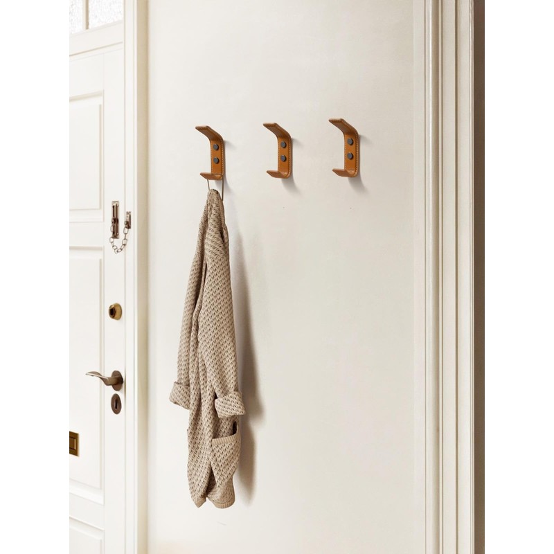 SORWDUERM 2 Pack Orange Leather Coat 2 Hooks Wall for