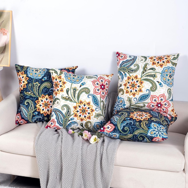 ZFENGYYUAN NAVY Flower Pillow Covers 45x45 cm Cushion Covers Polyester