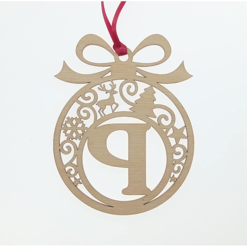 Laser cut Christmas tree bauble decoration: Letter P