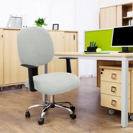 MIFXIN Computer Office Chair Cover Stretch Elastic Slipcover 2 Piece Stretchable Knitted Universal Computer Chair Seat Cover Furniture Protector for Office Home (Jacquard Light Grey)