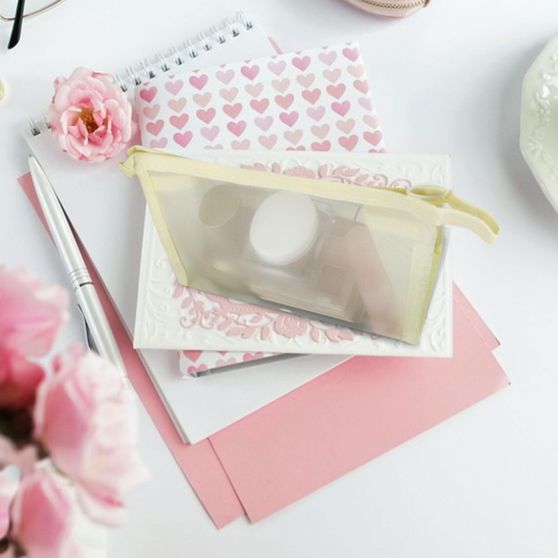 FuninCrea Mesh Makeup Bag Nylon Small Toiletry Bag with Zipper,