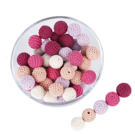 Promise Babe Adult 16 mm, 40 Pieces, Colourful Round Crochet Wooden Beads with Hole for Threading, Handmade Natural Wooden Balls, DIY Jewellery, Necklace, Bracelet, DIY Crafts, Crocheted Wooden Beads
