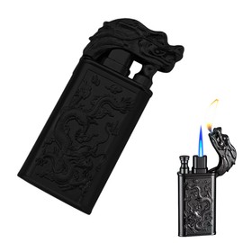 QFECT Torch Lighter, Windproof Lighters, Butane Lighter, Cool Dual Jet Flame Butane Lighter, Butane Refillable Torch Lighte, Double Flame Dragon Lighter, Creative Gift for Men (Black)