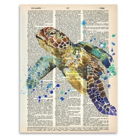 Upcycled Dictionary Art - Sea Turtle - 8.5x11 Unframed Dictionary Art - Great Gift and Beach House Decor Under $15