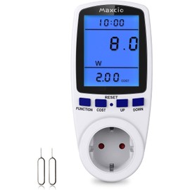 Maxcio Power Meter, Power Socket, Energy Cost Meter, Power Consumption Meter, Electricity Meter with Large LCD Screen