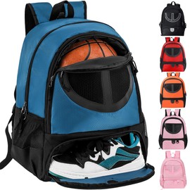 Basketball Bag Backpack for Men Women with Ball & Shoes Compartment 30L Capacity Lightweight Breathable Boys Girls Soccer Ball Bag Backpack Fit Volleyball Football Sports Travel School Gym Blue