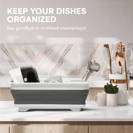 BEAST COOLER ACCESSORIES Collapsible Dish Drying Rack - Durable 4-Compartment Utensil Drainer for Kitchen, RV Camping Essentials - Compact Dinnerware Organizer, Sink Dish Storage, Gray - 4.9"x14"x12"