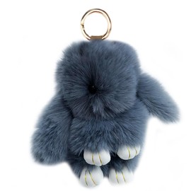 Xsclpomddy Cute Plush Rabbit Keyring Plush Bunny Keyring Pom Poms Bag Pendant Handbag Car Key Decoration, Dark grey