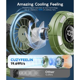 CuzyFeelin Portable Fan Rechargeable - Versatility Camping Fan with LED Lantern & Hook - USB Battery Powered, Cordless, 15-80H, 100 Speeds, 180° Oscillation - for Table, Outdoor, Tent, Travel - Green