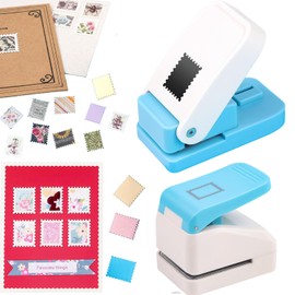 2 Pcs Stamp Punches, Postage Stamp Punch, 1X0.8 inch & 1.1X0.9 inch Embossing Stamps Hole Punch, Portable Lever Paper Puncher, Crafts Punches for Scrapbooking Paper Crafting DIY Projects