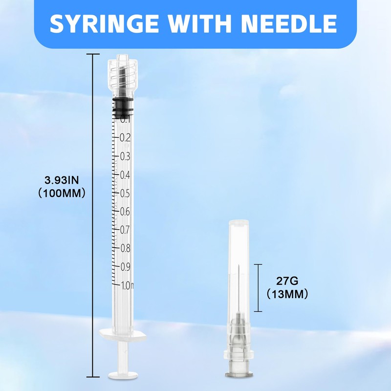 100 Pack 1ml Syringes with Needle, 27 G 0.5 Inch
