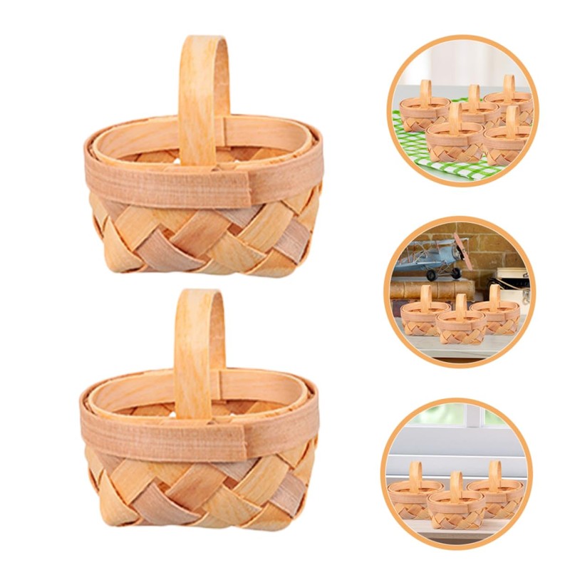 Levemolo 5pcs Handwoven Miniature Wooden Baskets Adorable Candy Holders for