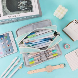 iSuperb Pencil Case Girls Pencil Case Boys Students Pencil Case Unisex Pens Organiser Cosmetic Bag Small Linen Pencil Case for Women School Gift School Supplies, Green, Fashion