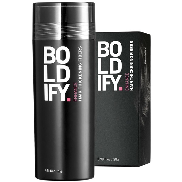 BOLDIFY Hair Fibers for Thinning Hair (BLACK) - 28g Bottle - Undetectable & Natural Hair Filler Instantly Conceals Hair Loss - Hair Powder Thickener, Topper for Fine Hair for Women & Men