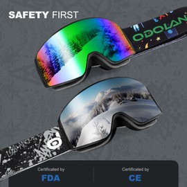 Odoland OTG Ski Goggles for Kid and Youth, UV Protection and Anti-Fog Len for Children, Double Grey Spherical Lens Snowboard Goggles Perfect for Boys and Girls for Sunny and Cloudy BSE
