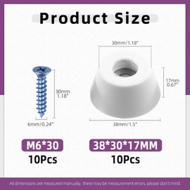 Swpeet 10Pcs 1.49 x 1.18 x 0.67 Inch Furniture Pads White Round Rubber Feet Pads with 10Pcs M6×30mm Screws, Round Non Slip White Rubber Bumpers Pads for Cutting Board Furniture Appliances Electronics