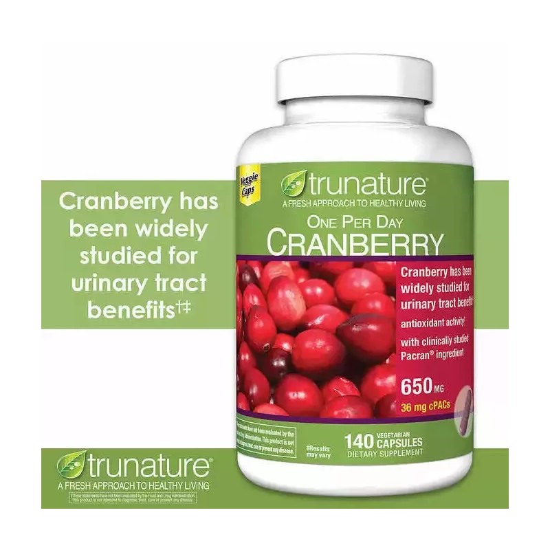 Trunature CRANBERRY 650mg, 140 Capsules one per day Supports a