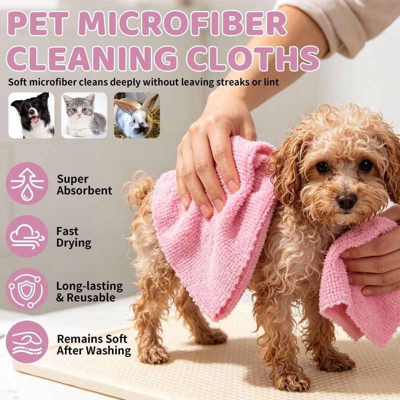 PCCALIGO 50-Pack Microfiber Cleaning Cloth Roll 12"x12", Lint-Free, Pink