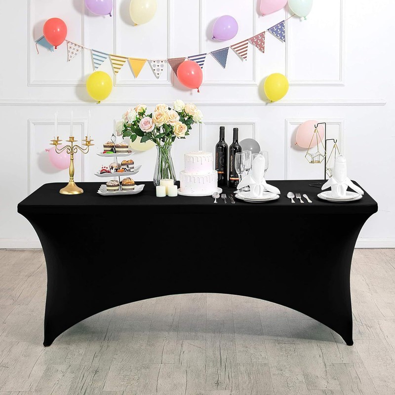 Black Stretch 6 Feet Table Cover Durable Elastic Tablecloth for