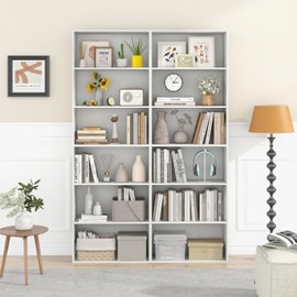 Giantex 6-Tier Bookcases Set of 2, 70" Tall Wooden Bookshelf, Freestanding Storage Organizer w/Open Shelves, Anti-Tipping Kits, Modern Floor Standing Display Shelves for Living Room, Bedroom, White