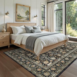 Garvee 8x10 Washable Rugs for Living Room - Stain Resistant, Non-Slip, Pastel Oriental Large Rugs for Bedroom, Dining Room, Kitchen. Blue