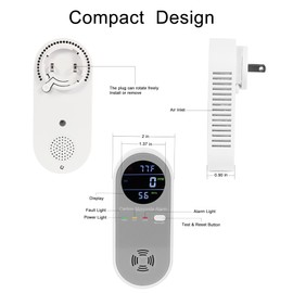 Plug in Carbon Monoxide Detector, Carbon Monoxide Alarm,Real-time Digital Display 3-in-1 Level: PPM,°F & Humidity, Co Detector Monitor for Home,RV,Apartment