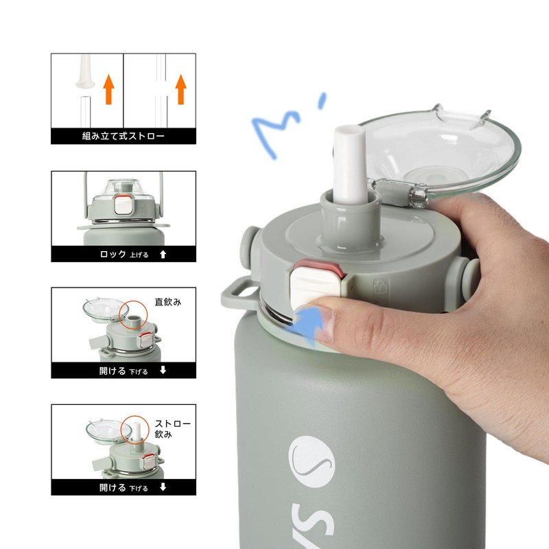 SANTECO Vacuum Insulated Sports Bottle, 3.2 gal (1.2 L), Removable