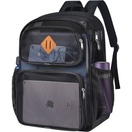 DST Gainbow Mesh Backpack Heavy Duty See Through Mesh Bookbag for Adults Boys Girls 34L Large Capacity for School Beach Outdoor Hiking with Padded Strap(Black)