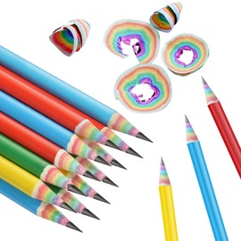 Ainiv 12PCS Rainbow Paper Pencils, #2 HB Pencil Rainbow Colored Eco-friendly Wood & Plastic Free Pencils with Erasers Toppers, Multi-color Graphite Pencils for School and Office Supplies