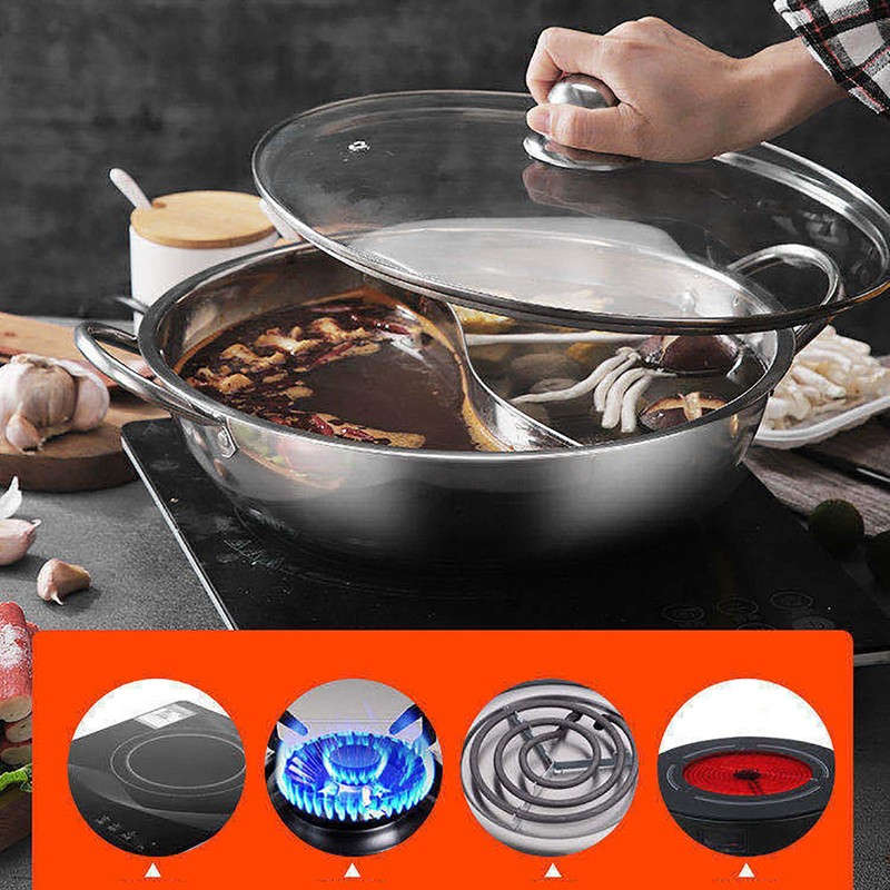 Futchoy 1 Pcs Stainless Steel Hot Pot 4L Round Hot