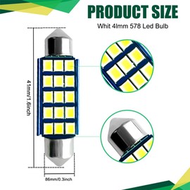 QZTYTY 2PCS 578 LED Extremely Bright Bulbs, Car Led Lights Interior, 400LM 2835 Chipsets for LED Interior Dome Map Door Lights Bulbs 211-2 212-2 569 6411 6451 41mm 42mm 1.65inch 6500K (White, 2PCS)