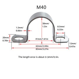 SHUNCHG 10pcs 40mm Pipe Clips U-Shaped Clamps 304 Stainless Steel, 2 Hole Heavy Duty Brackets for Water Pipes, Gas Lines,Plumbing and Cables Fixing