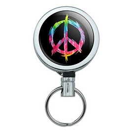 Tie Dye Peace Sign Heavy Duty Metal Retractable Reel ID Badge Key Card Tag Holder with Belt Clip