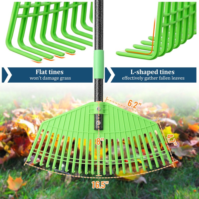 Plastic Leaf Rake with Adjustable 73'' Handle-Lightweight&Anti-Break Nylon Head,16.5'' Wide
