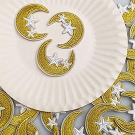 1.5"x1.4" 20pcs Moon Star Night Sky Iron On Embroidered Patches Appliques Machine Embroidery Needlecraft Projects Boys Girls Kids DIY