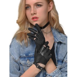 FIORETTO Women's Genuine Sheepskin Leather Driving Gloves – Thin Touchscreen Compatible Unlined Gloves for Ladies Black medium