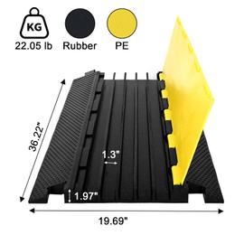 Cord Protector Driveway Ramp 36.3"×19.7"×2", 40000 lbs Heavy Duty Rubber Outdoor Extension Cable Wire Hose Cover 5 Channels Slow Down Speed Bump for High Traffic Driveway Road