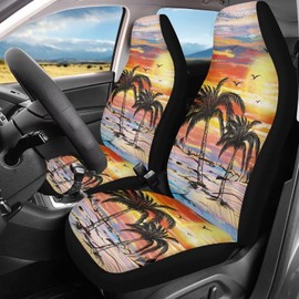 Wanyint Hawaiian Palm Tree Orange Car Seat Cover Set of 2 PCS Universal Soft Car Seat Protection Auto Interior Accessories Decoration for Men Women