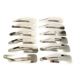 Silver set pack of 12 metal hair accessory clips snap barrettes 2 5/8 inches wide click barrette