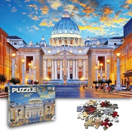 Universal Castle 1000 Piece Puzzle for Adults Landscape Panorama Italy Scythe Landmark Photo Classic Impossible Puzzle Toy (St. Peter's Basilica, Vatican)
