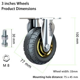 GupHoom Heavy Duty Fixed Industrial Plate 3Inch Rubber Casters, No Noise Wheels Set of 2 for Cart, Furniture