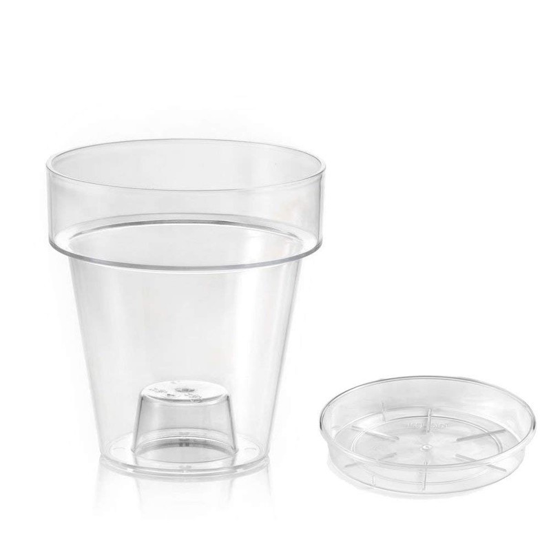 Teraplast transparent Porto flowerpot with internal support and Plato saucer