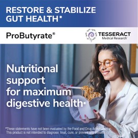 Tesseract Medical Research ProButyrate Gut Health Supplement, Butyric Acid Complex, Gastrointestinal Support Supplement, Helps Restore Balance to Stabilize Gut Microbiome, 600mg, 120 Capsules