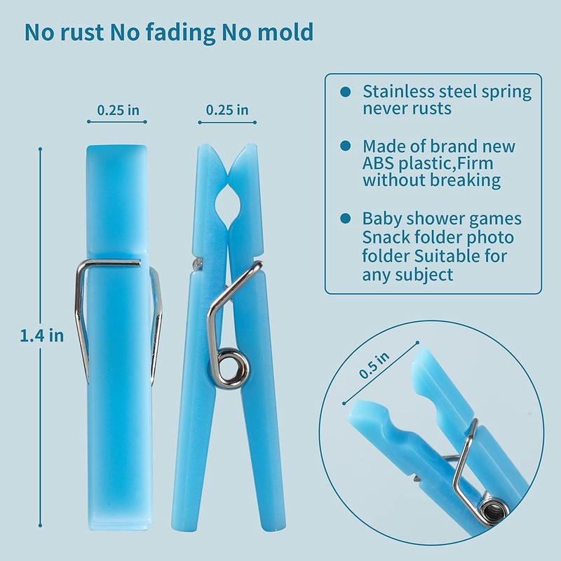 60PCS Baby Shower Clothespin Games Boy Plastic Mini Clothes Pins