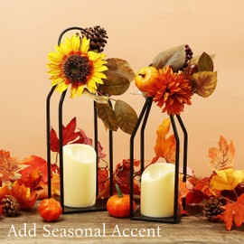 PERFNIQUE Perfnique Modern Farmhouse Christmas Lantern Decor, 15'' 13'' Set of 2 Black Metal Lanterns, 2 LED 6hr Timer Flickering Flameless Candles, Lanterns Decorative for Outdoor Decor, Home, Indoor, Patio