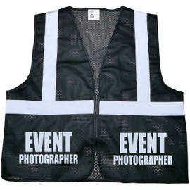 Conspiracy Tee Event Photographer safety vest, black, REFLECTIVE design, High Visibility vest