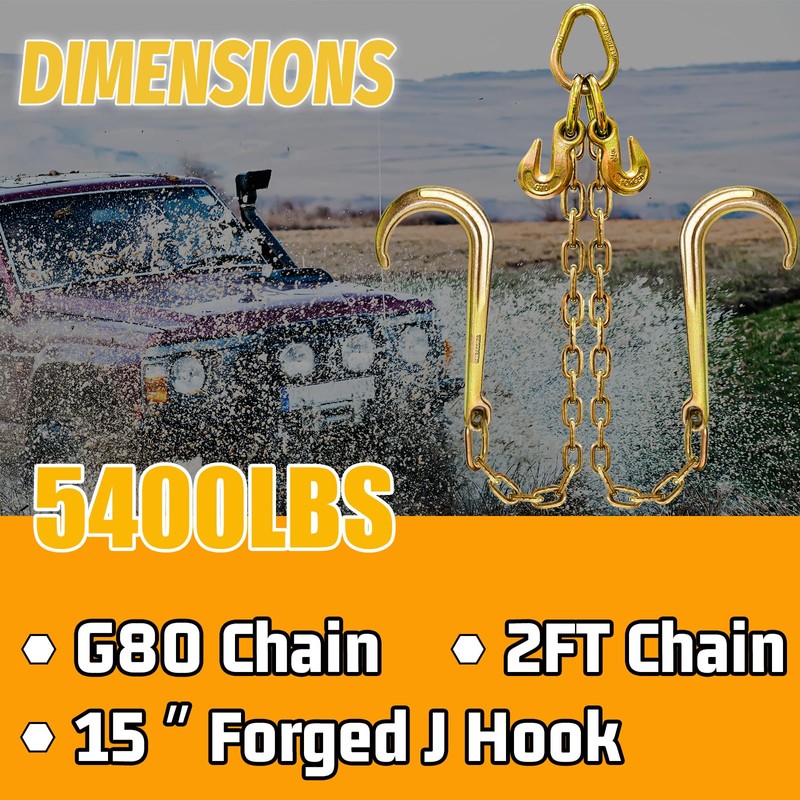 SENKEYFE G80 V Bridle Chain 5/16" × 2Ft Tow Chains
