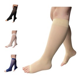 Ziperior 8-15 mmHg Sheer Compression Calf Shin Leg Ultra Thin Open Toe Socks (Nude, 2X-Large)